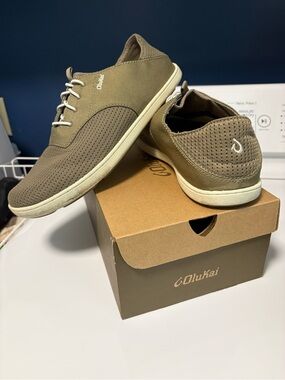 OluKai Men's Slip-On Perforated Casual Shoes in Olive